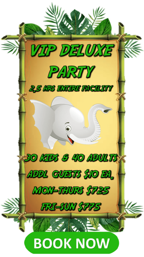 A poster advertising a party at a children's entertainment facility.